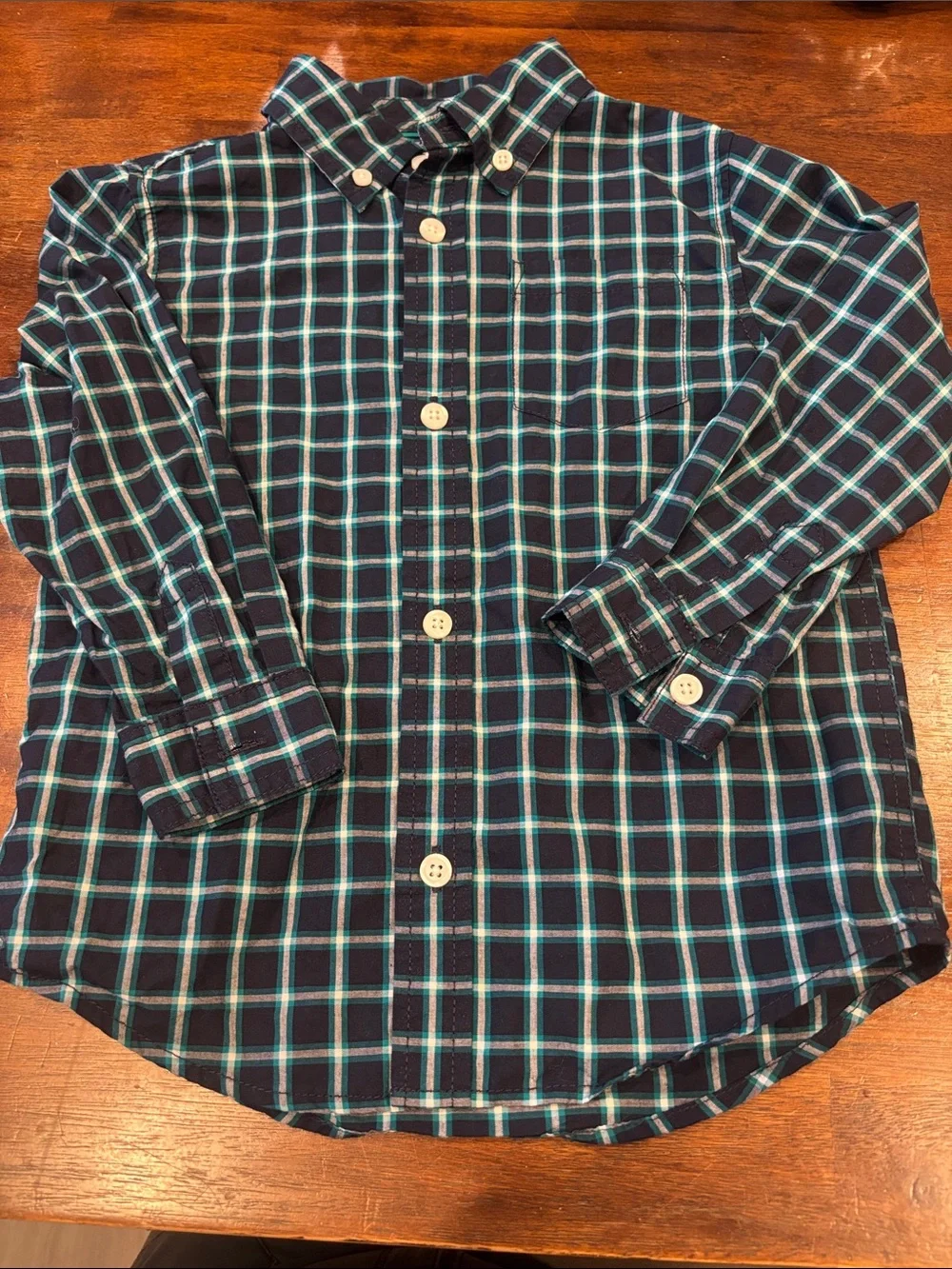 Gymboree Navy and Green Plaid Button-Down Shirt. 3T